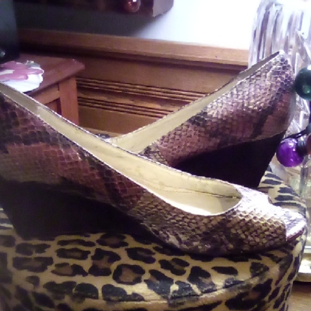 Calvin Klein Brown Snakeskin Wedges
